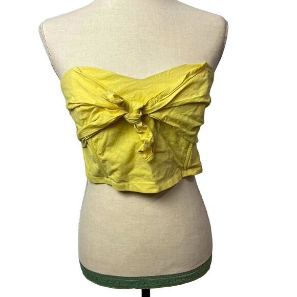 LUSH Solid Yellow Sleeveless Strapless Crop Stop Bow Tie Front Cotton size M - Picture 1 of 11